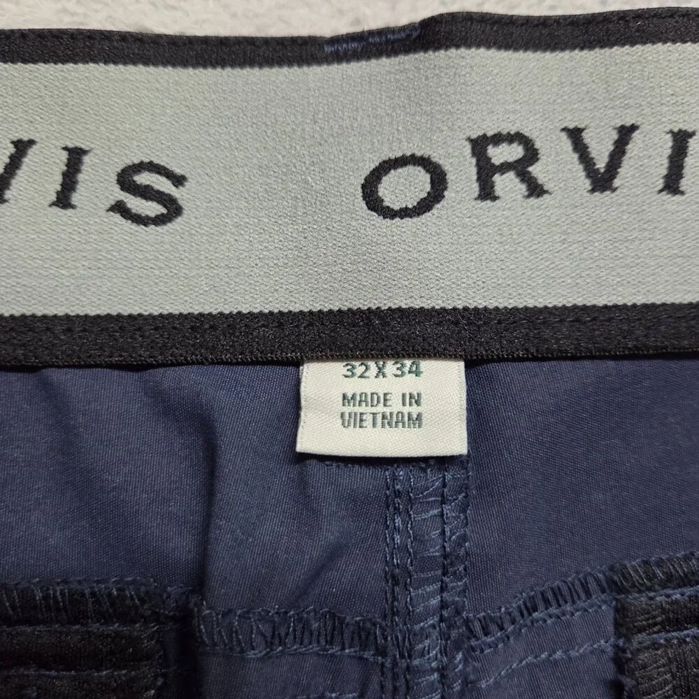 Orvis Tech Pants Men 32x34 Blue Straight Leg Water Repellent Performance Stretch